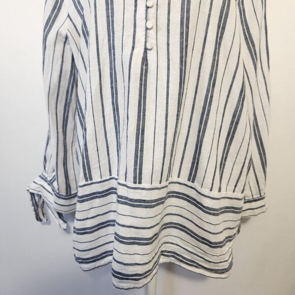 Liz Claiborne Women's Size XL Linen Blend Striped Button Split Sleeves Tunic Top - Picture 3 of 14